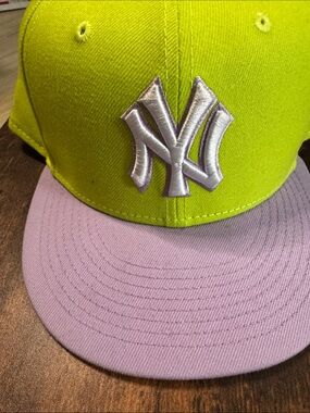 New Era Neon Lime and Lavender NY Logo Fitted Hat